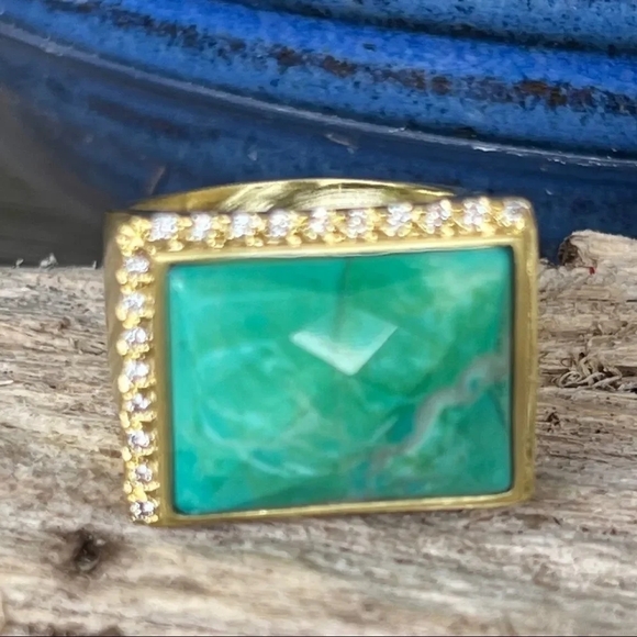 Faceted Turquoise 18k Gold Sheila Fajl GLOW Masterpiece Statement Ring Size 10 - Picture 5 of 15
